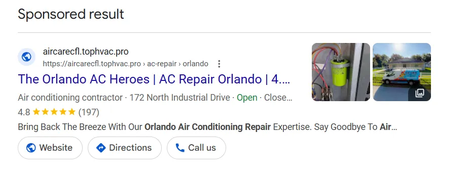 Example of a Google sponsored search ad for a contractor