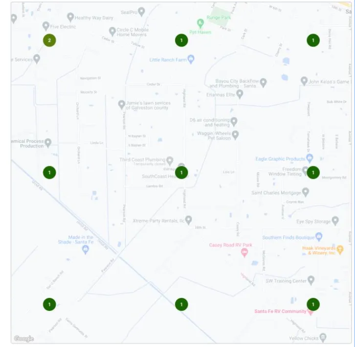 Local rank grid for “HVAC contractor” showing the shop ranked #1 at 8 of 9 search points